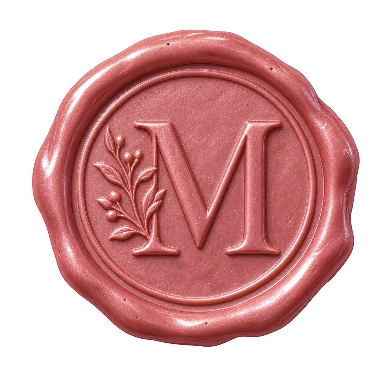Selo de cera rosa com a inicial M